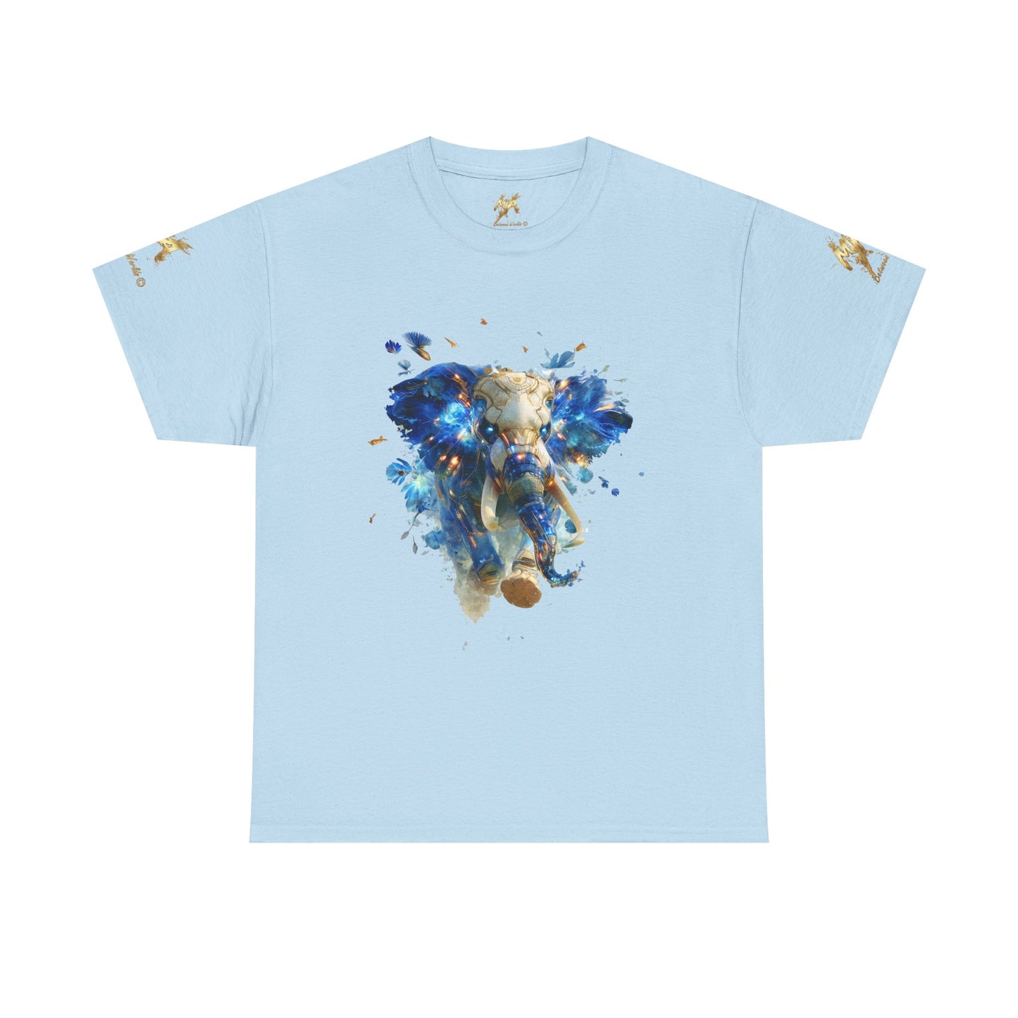 Éléphant Céleste Électrique : Esprit Cybernétique en Bleu et Or