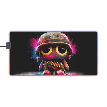 LED Tapis de Souris Gaming — Chibi Soldat Funky : Ammunition, Casque et Yeux Géants Creepy Cute