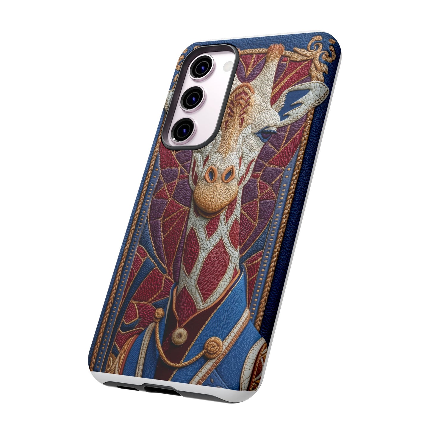 Girafe Aristocrate : Mosaïque de Cuir et Broderie