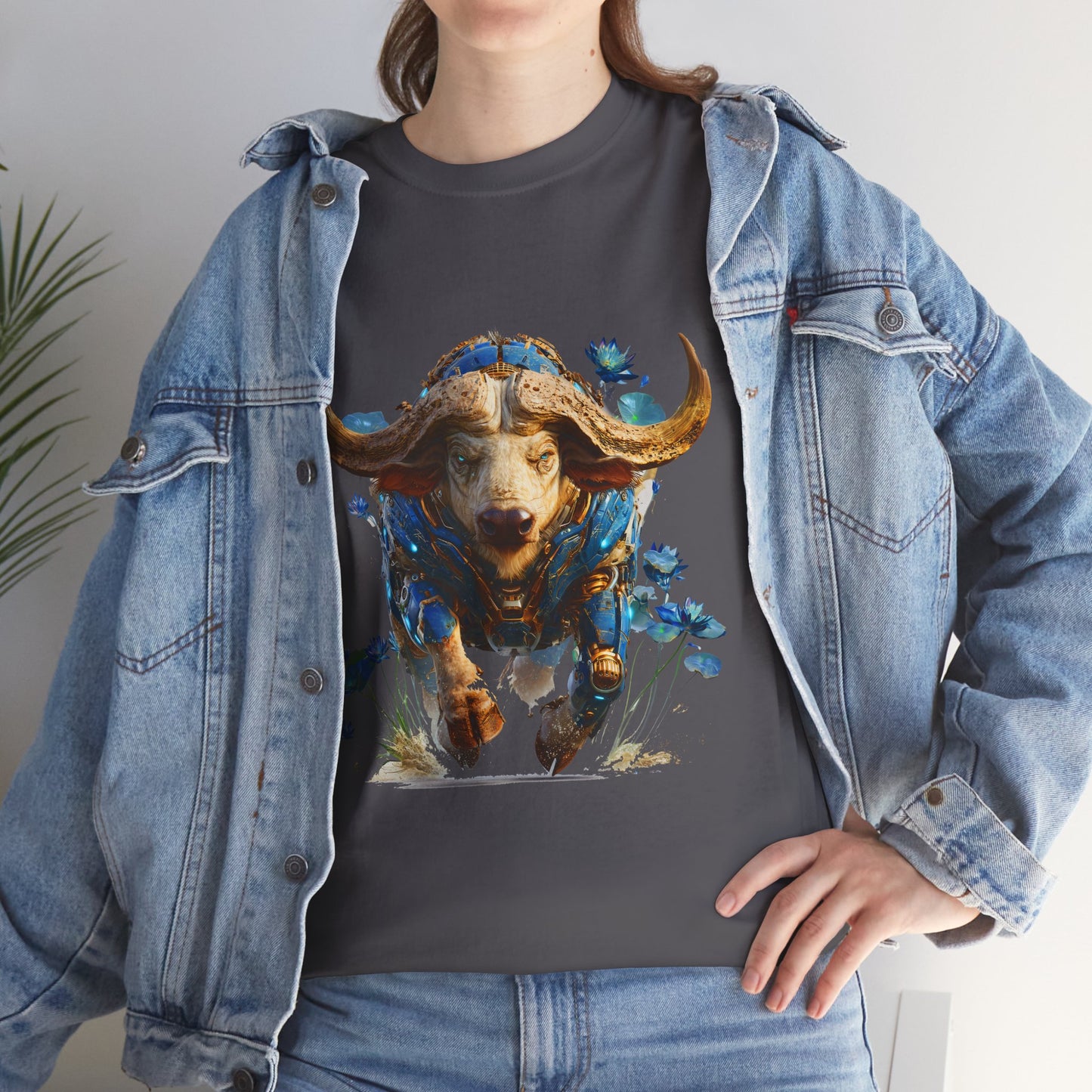 Buffle Cyber-Armure Bleu Royal : Force et Majesté Futuriste