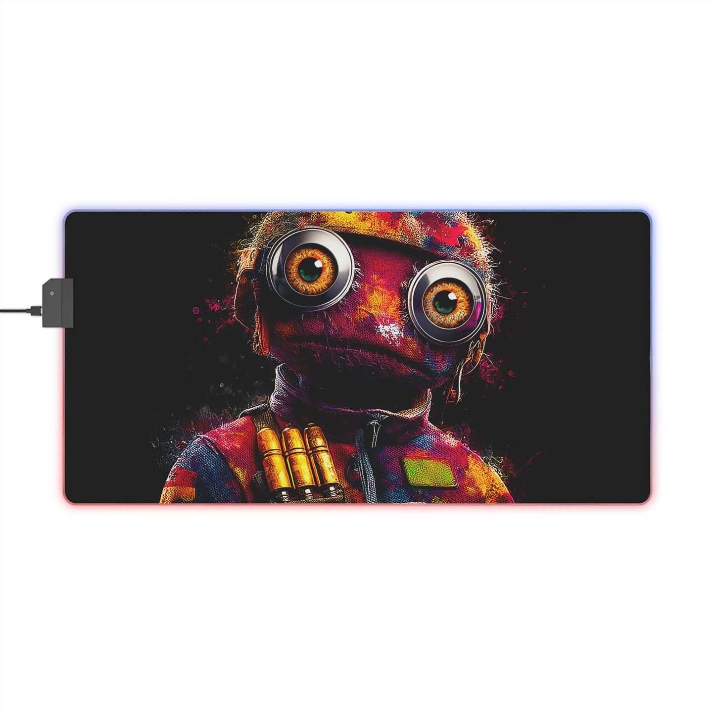 LED Tapis de Souris Gaming — Soldat Zombie Patchwork - Camouflage Graffiti et Yeux Glitchcore