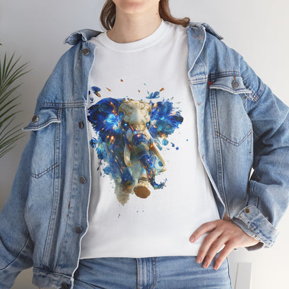 Éléphant Céleste Électrique : Esprit Cybernétique en Bleu et Or