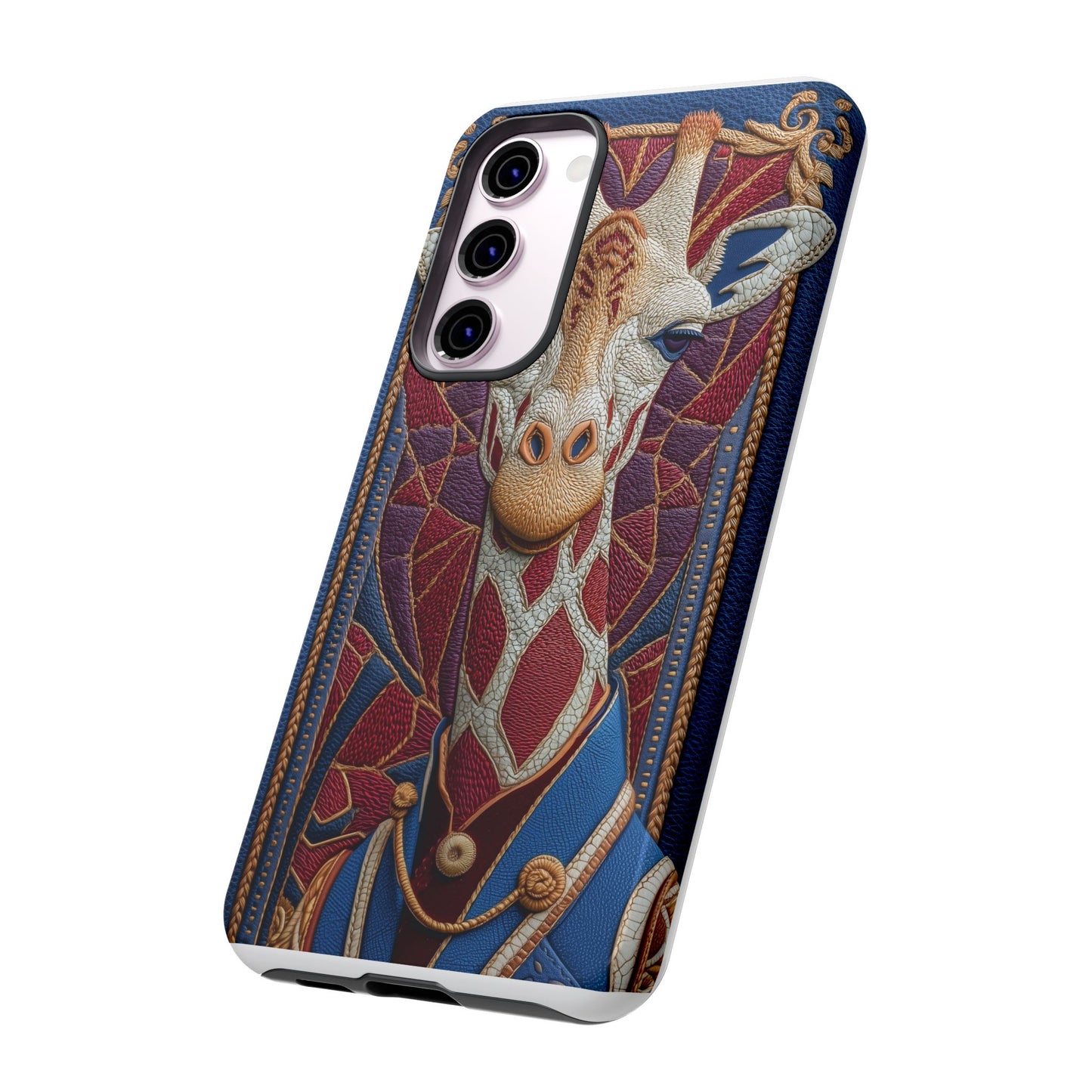 Girafe Aristocrate : Mosaïque de Cuir et Broderie