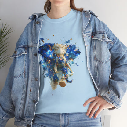 Éléphant Céleste Électrique : Esprit Cybernétique en Bleu et Or