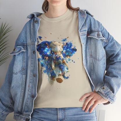 Éléphant Céleste Électrique : Esprit Cybernétique en Bleu et Or