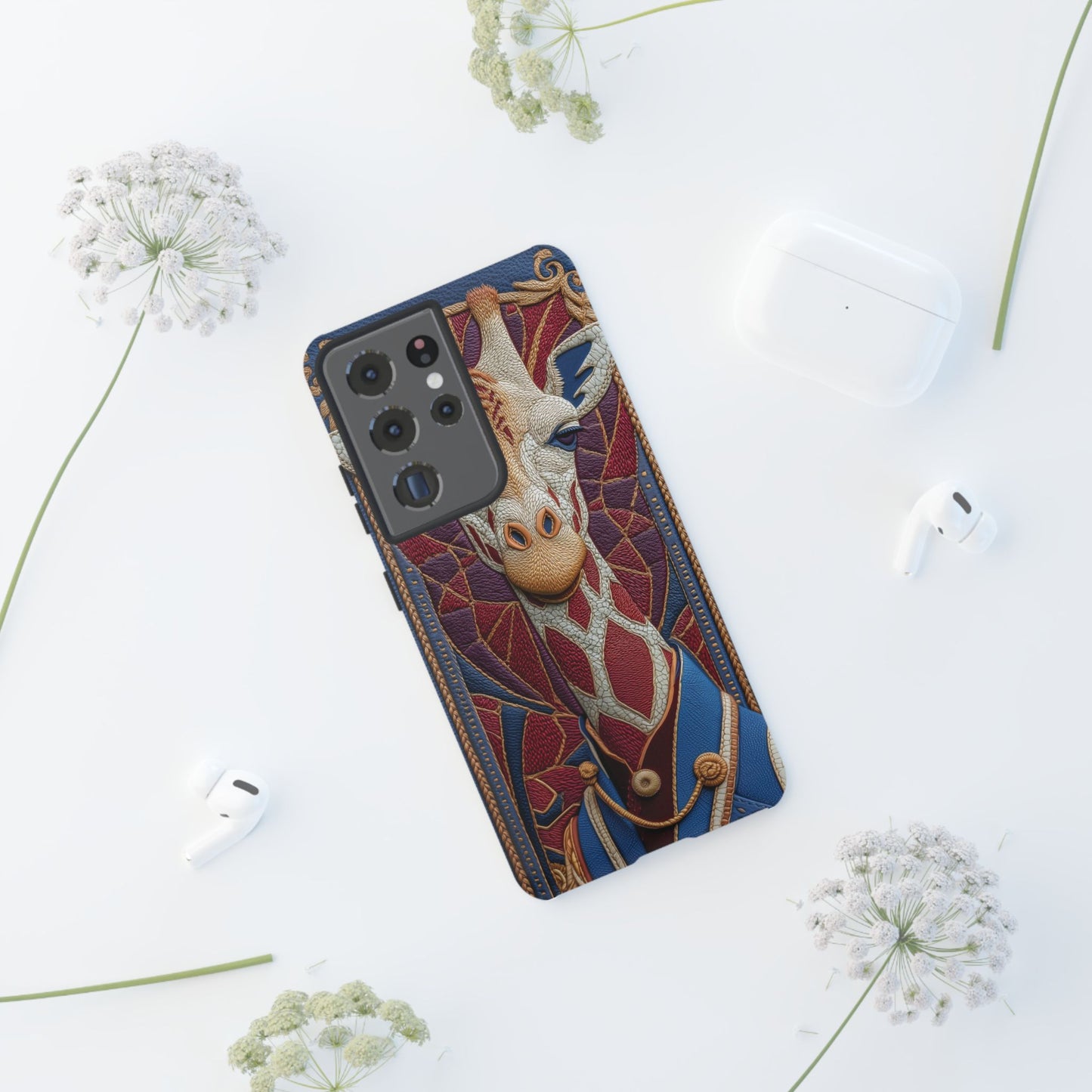 Girafe Aristocrate : Mosaïque de Cuir et Broderie