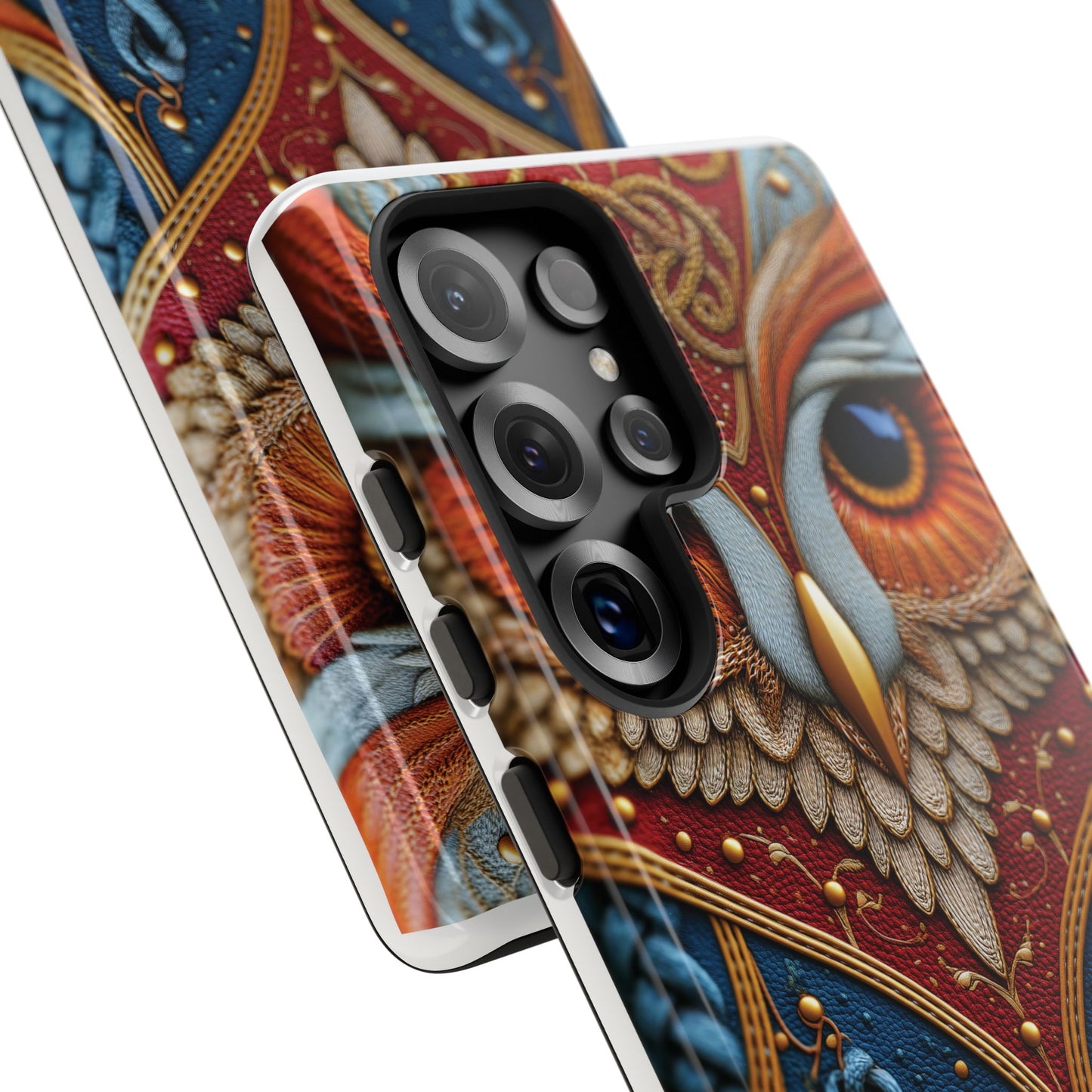 Hibou Royal : Art Textile Brodé et Cuir