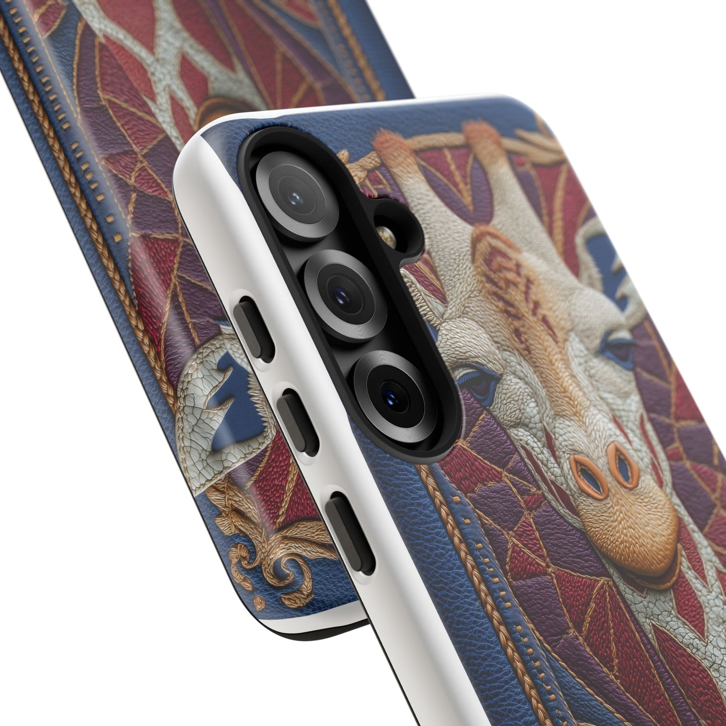 Girafe Aristocrate : Mosaïque de Cuir et Broderie