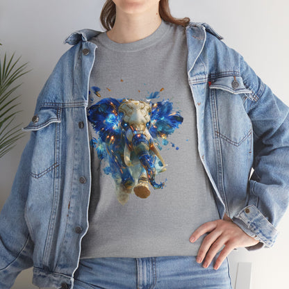 Éléphant Céleste Électrique : Esprit Cybernétique en Bleu et Or