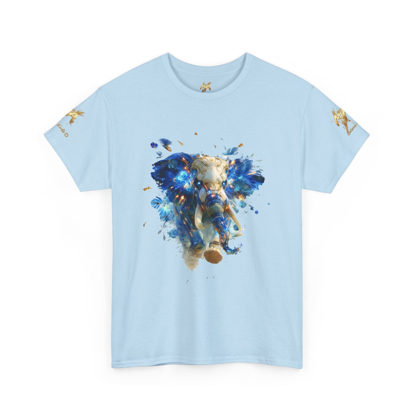 Éléphant Céleste Électrique : Esprit Cybernétique en Bleu et Or