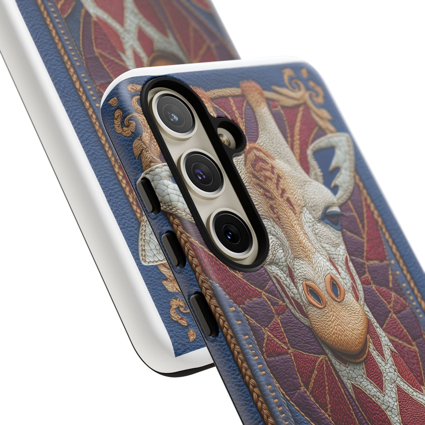 Girafe Aristocrate : Mosaïque de Cuir et Broderie