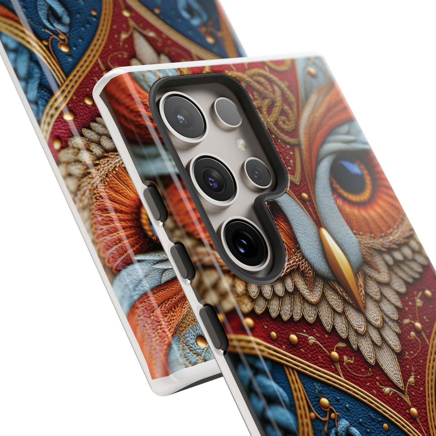 Hibou Royal : Art Textile Brodé et Cuir