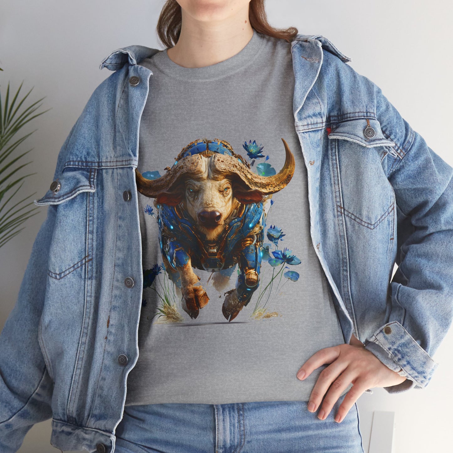 Buffle Cyber-Armure Bleu Royal : Force et Majesté Futuriste