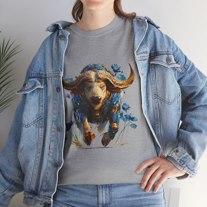 Buffle Cyber-Armure Bleu Royal : Force et Majesté Futuriste