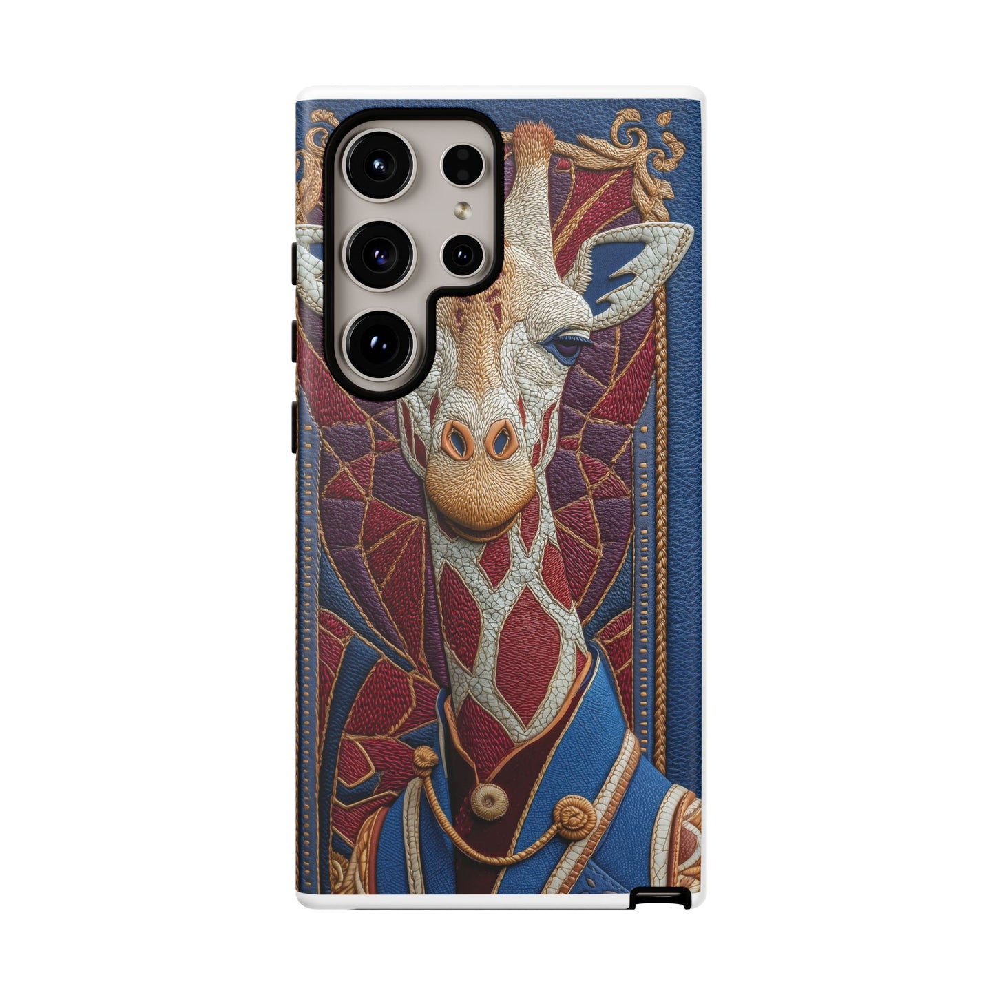 Girafe Aristocrate : Mosaïque de Cuir et Broderie