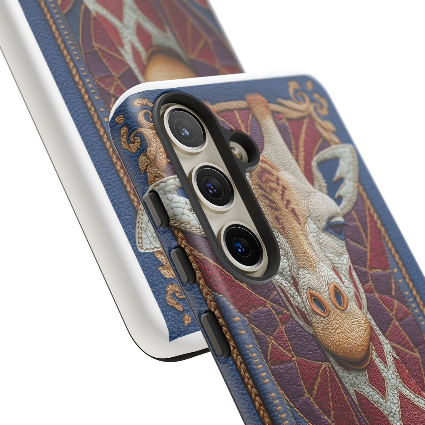 Girafe Aristocrate : Mosaïque de Cuir et Broderie