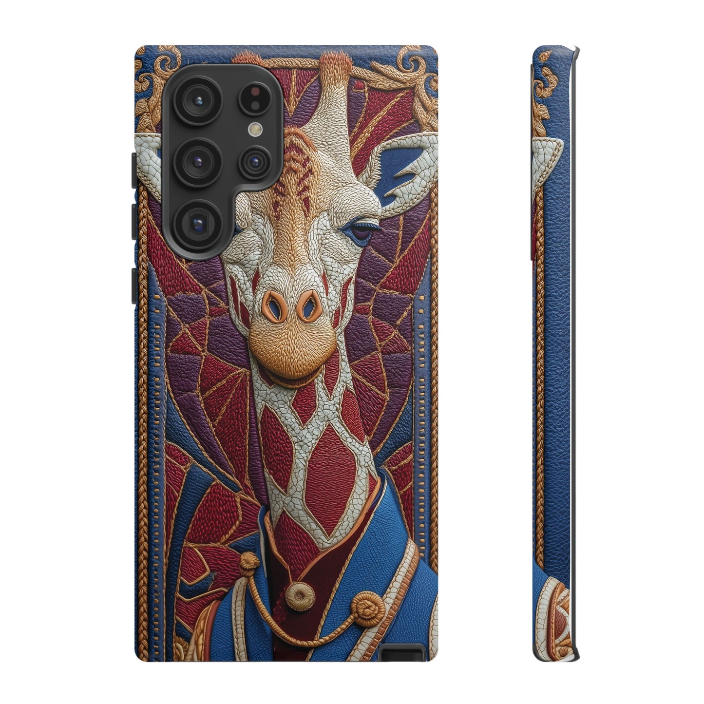 Girafe Aristocrate : Mosaïque de Cuir et Broderie