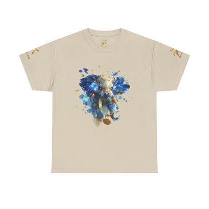 Éléphant Céleste Électrique : Esprit Cybernétique en Bleu et Or