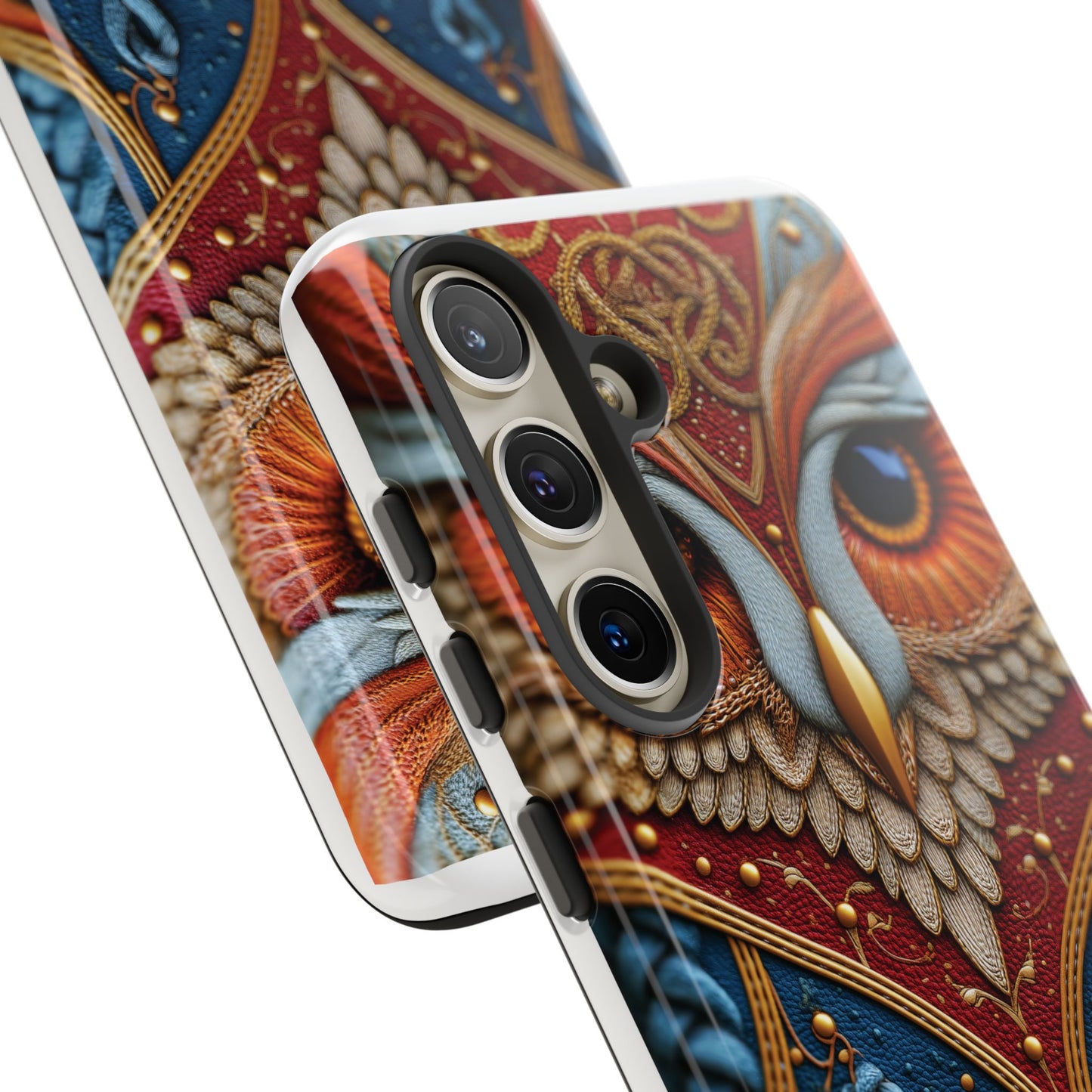 Hibou Royal : Art Textile Brodé et Cuir