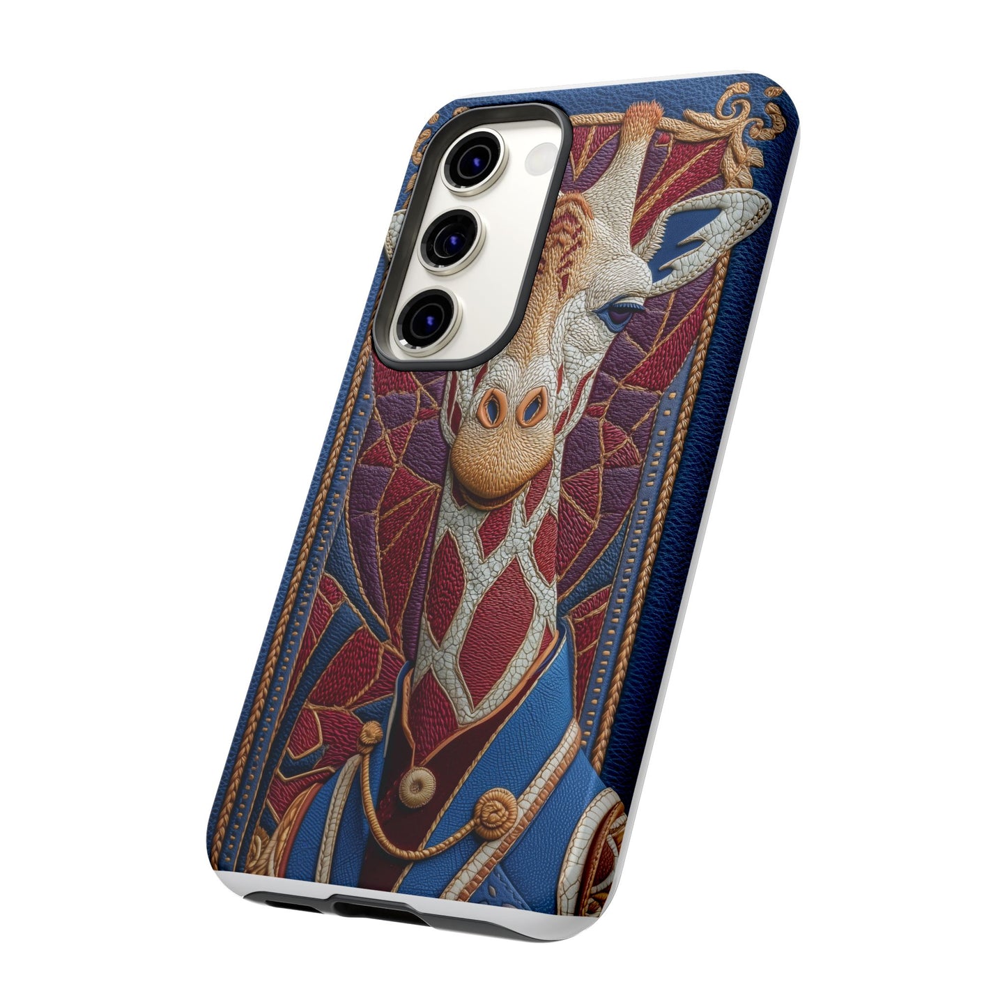 Girafe Aristocrate : Mosaïque de Cuir et Broderie